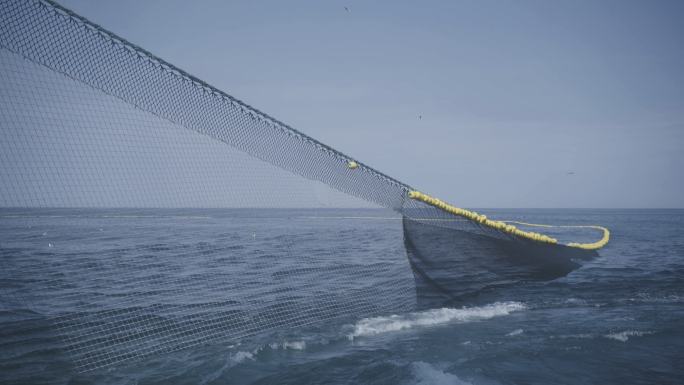 拖网工业渔网海鲜捕捞打捞生态大海海水