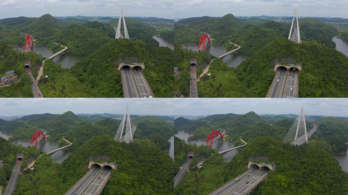 航拍贵州红枫湖大桥和花鱼洞大桥