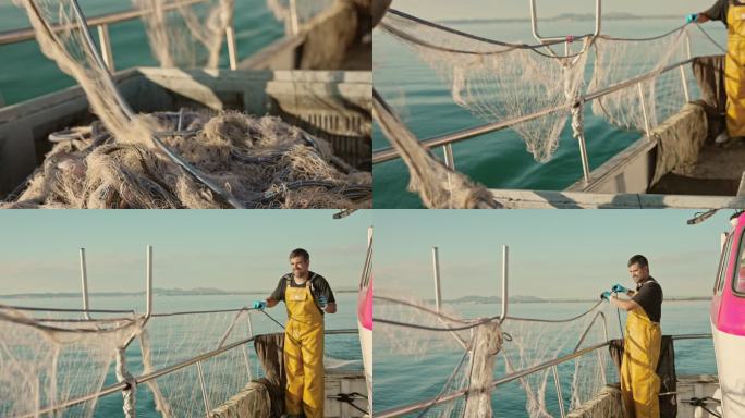 30年代初的渔民将渔网引入水中