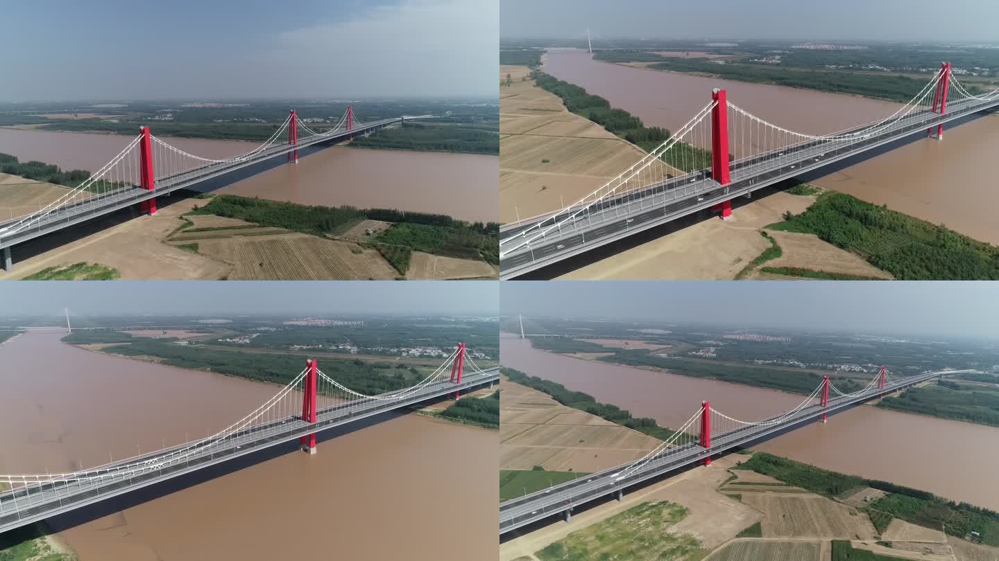 航拍济南凤凰黄河大桥