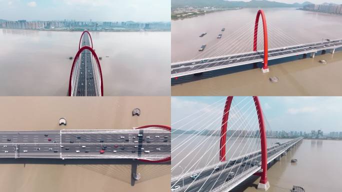 杭州之江大桥航拍4k