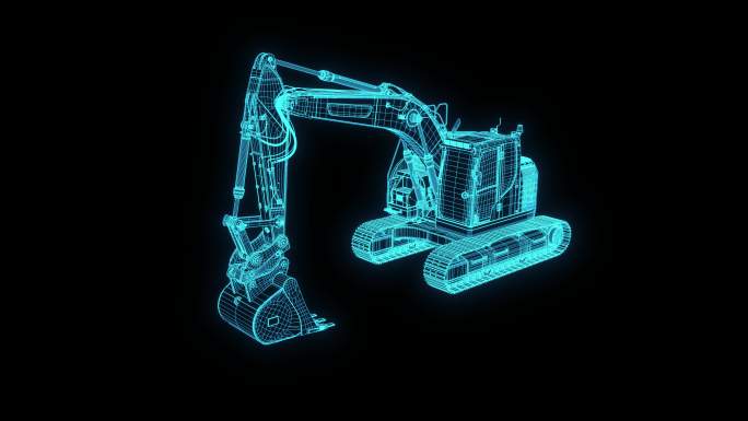 蓝色科技全息斗山挖掘机素材带通道