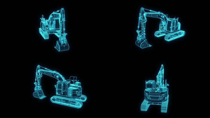 蓝色科技全息斗山挖掘机素材带通道