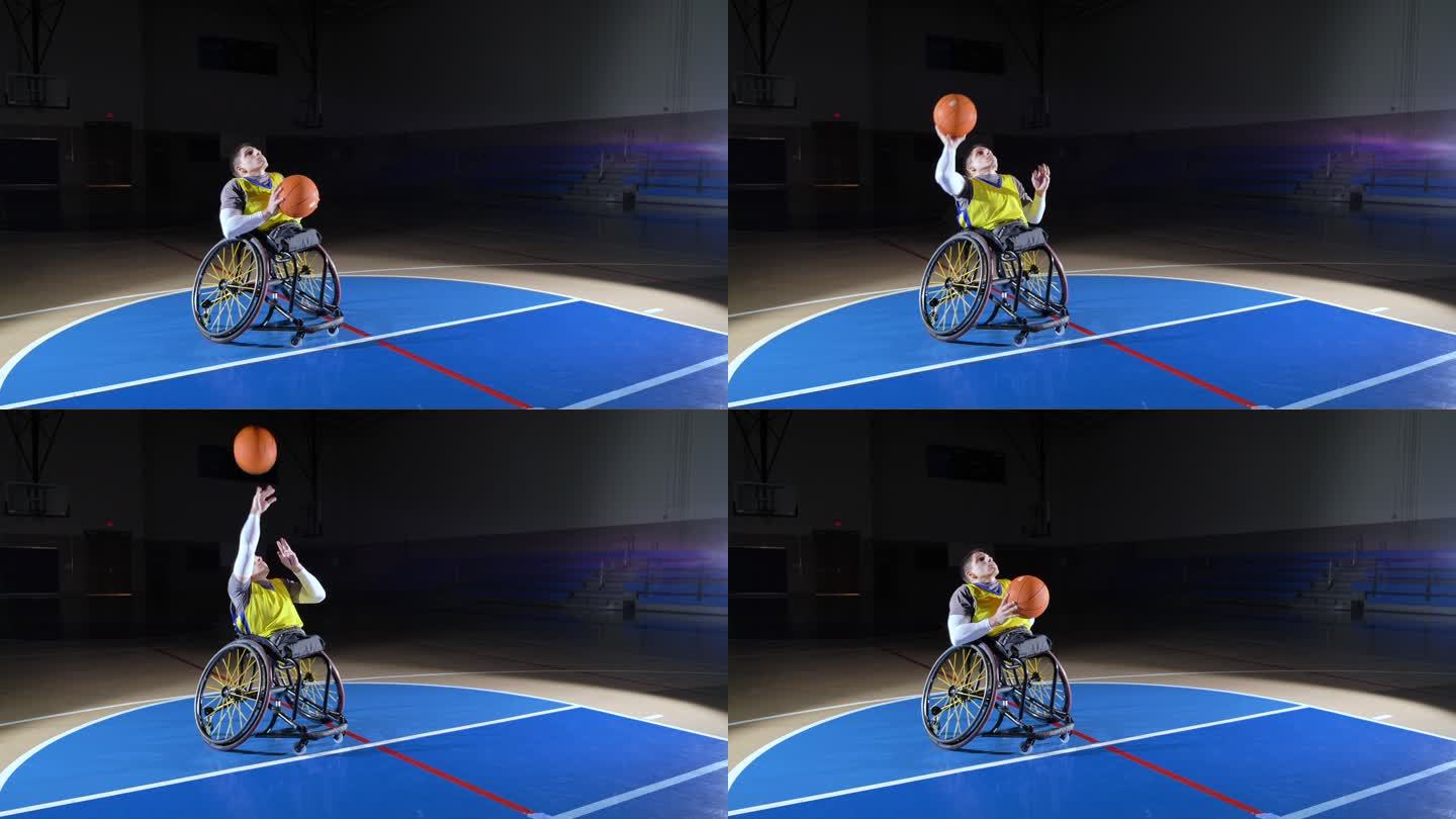 脊柱裂男子打轮椅篮球
