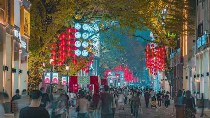 广州_北京路步行街_人来人往_夜景延时