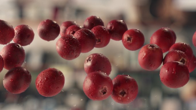 空气中的蔓越莓升格镜头展示电商视频