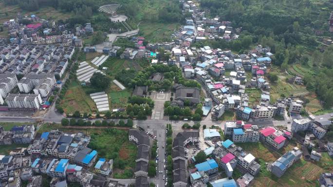 航拍 村庄 屋顶 道路