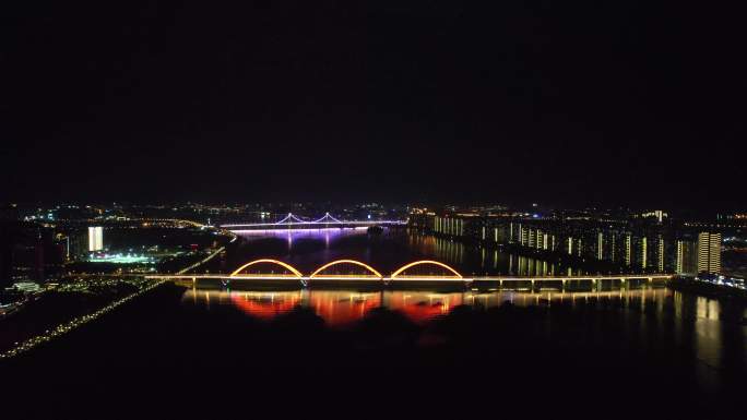 湖南长沙福元路湘江大桥夜景航拍