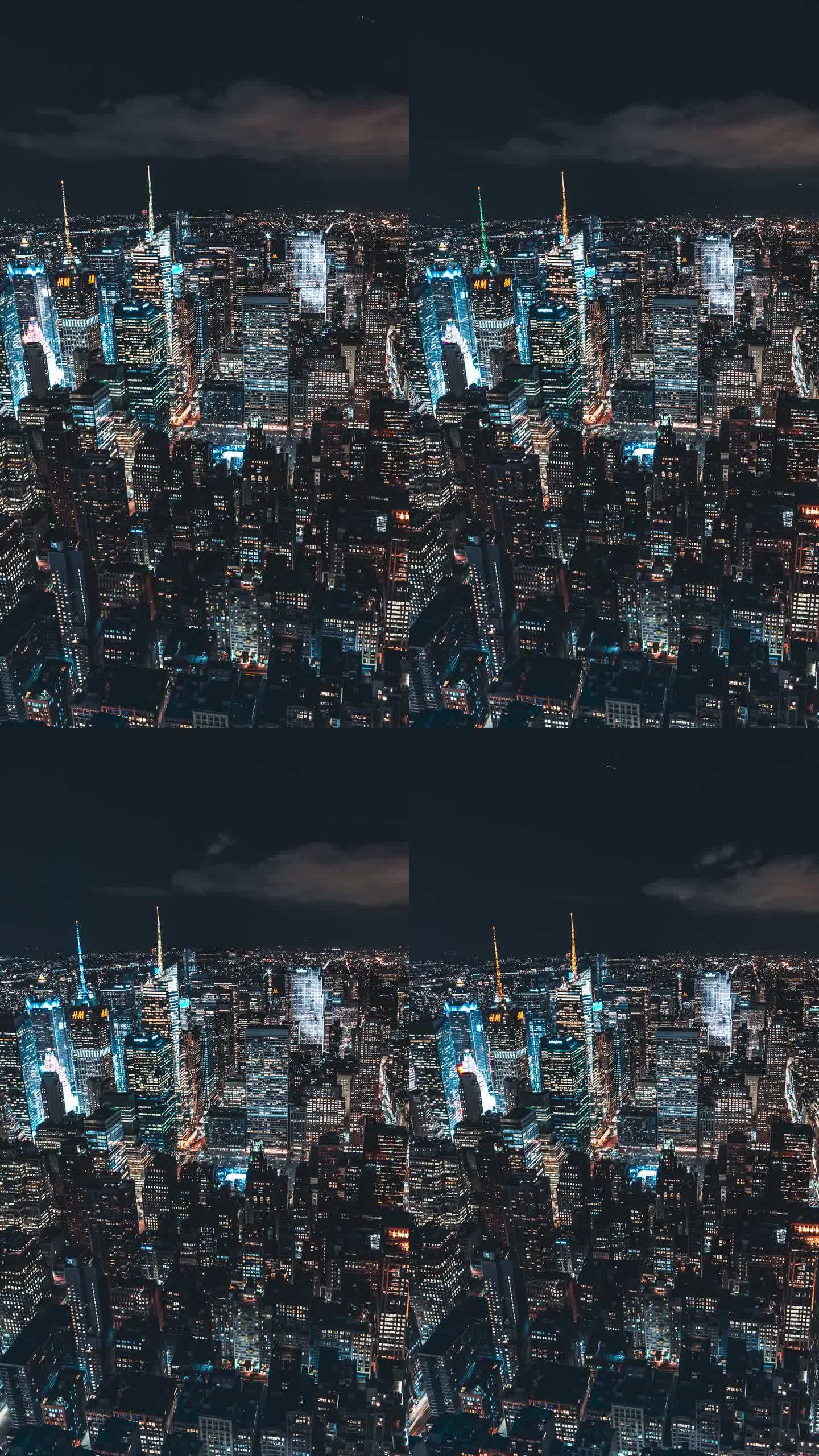 纽约曼哈顿天际线夜间T/L鸟瞰图