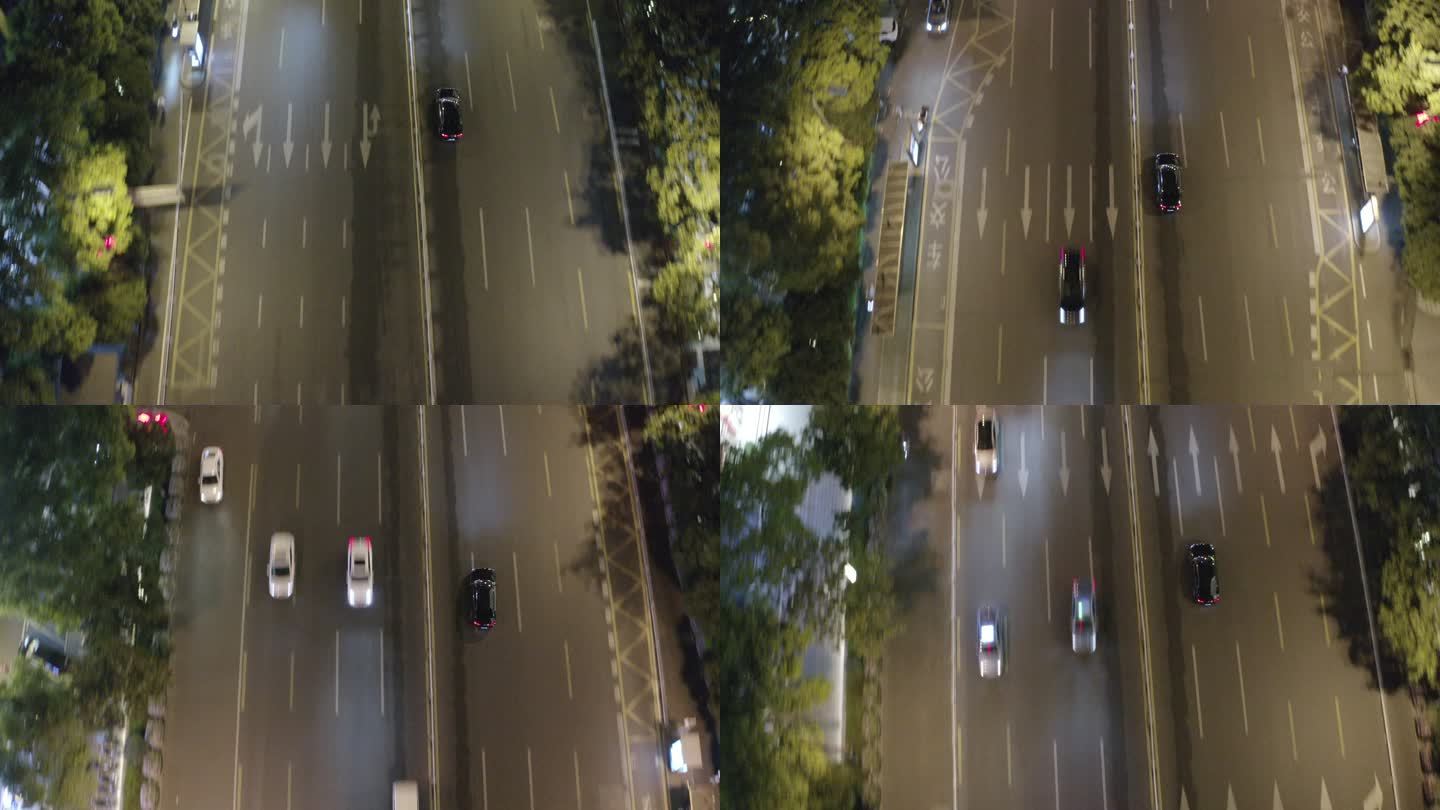 穿梭公路交通 航拍 俯拍 车行使 夜景