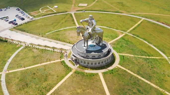 蒙古成吉思汗雕像实拍航拍