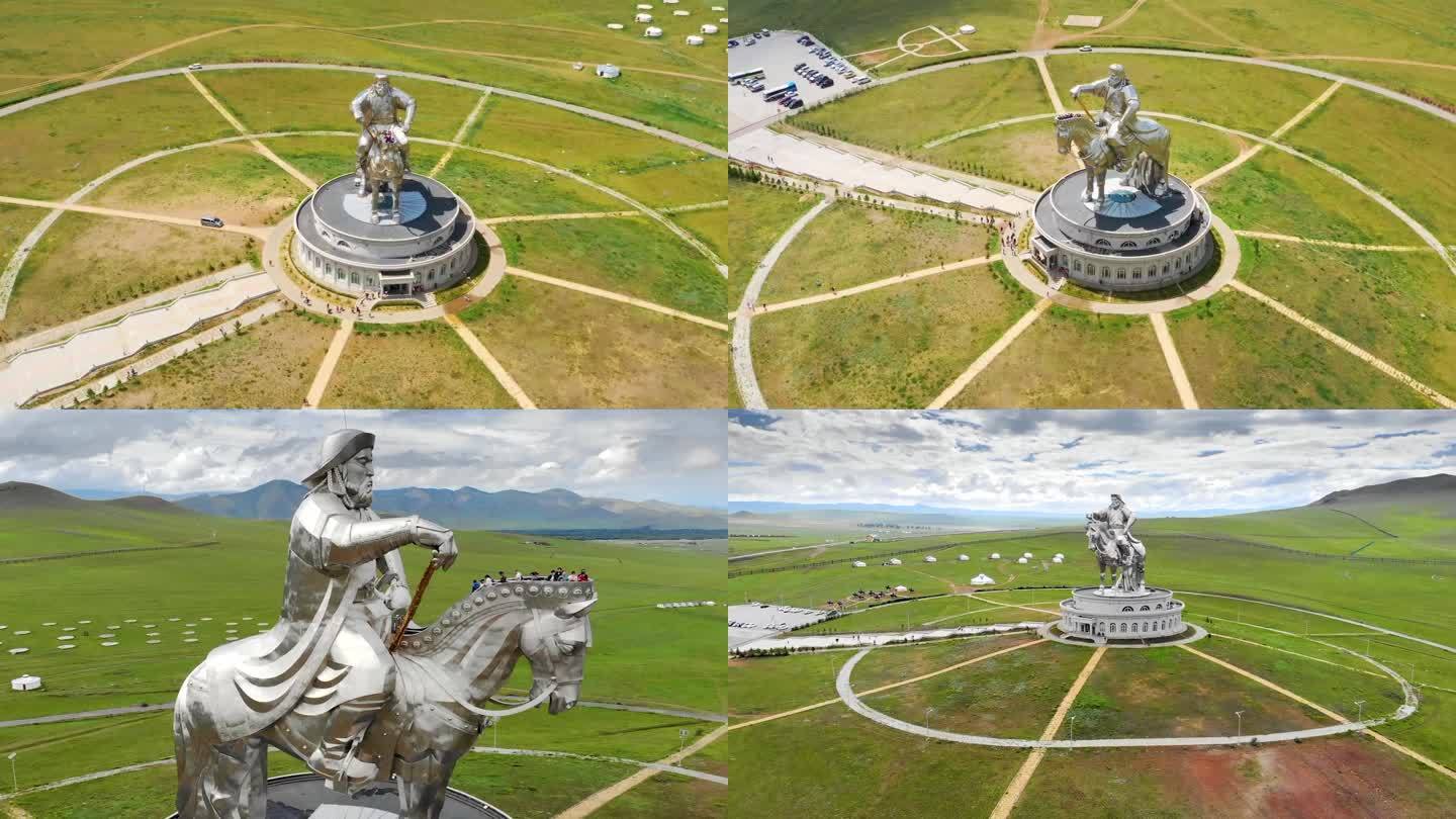 蒙古成吉思汗雕像实拍航拍