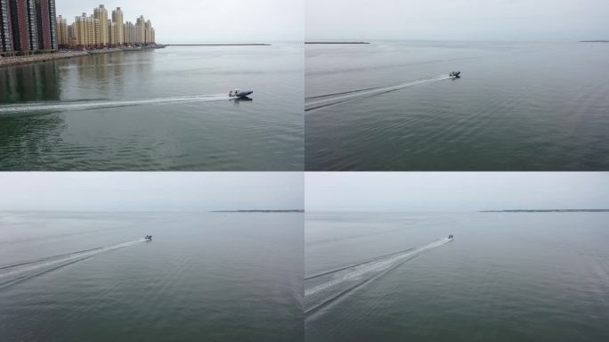 快艇游艇略过海面海洋4K航拍