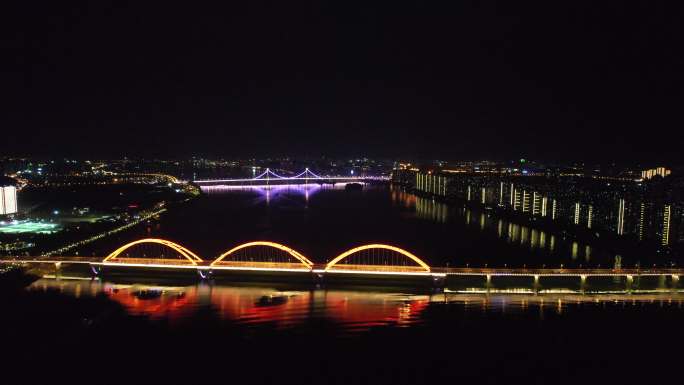 湖南长沙福元路湘江大桥夜景航拍 (2)