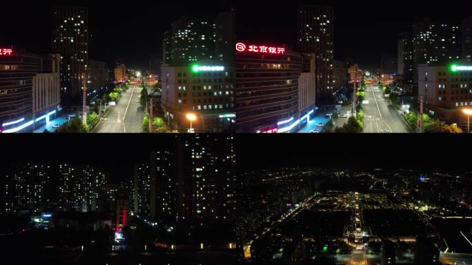 4K疫情封控区静态管理航拍夜间道路无人