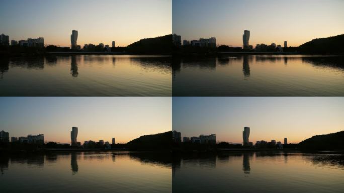 夕阳下的重庆渝北照母山人和水库风景延时