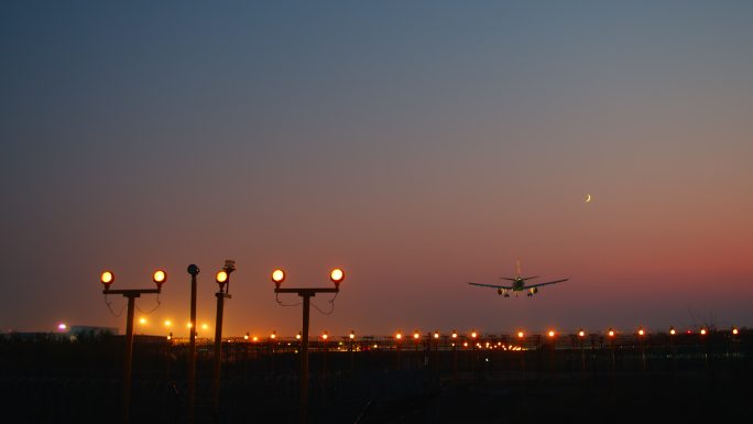 飞机 夜航 旅行 机场 降落 引导灯