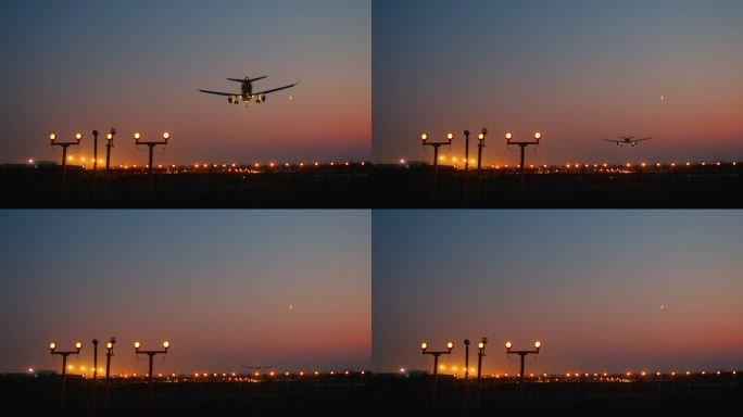飞机 夜航 旅行 机场 降落 引导灯