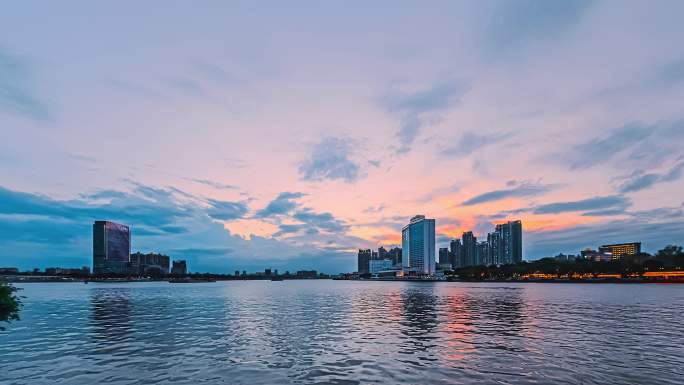 广州白鹅潭沙面日落晚霞美景，延时摄影