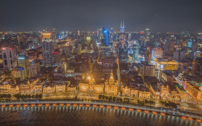 上海浦西夜景延时摄影航拍