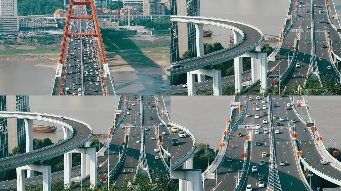 国庆城市桥梁车流