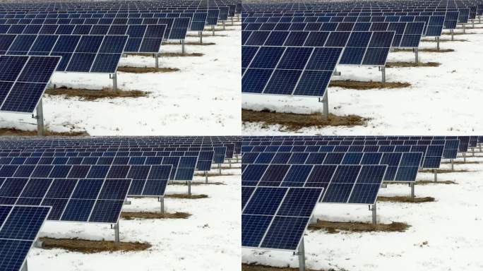 冬季可持续能源太阳能电池板近景