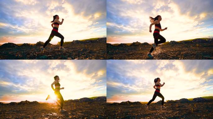 阳光下跑步向往自由生活运动健康登山跑步脚