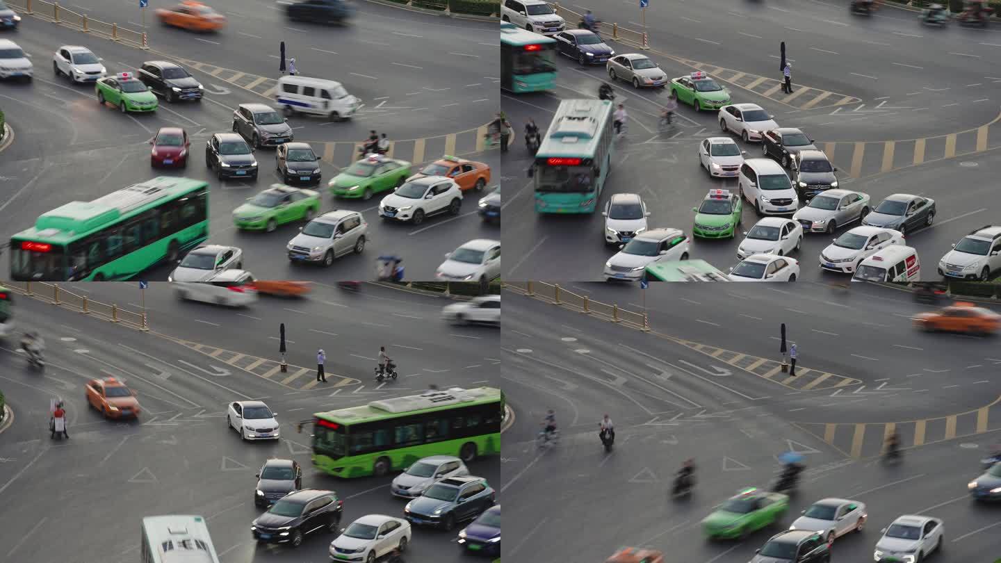 日落时城市交通的时间推移，西安，中国。