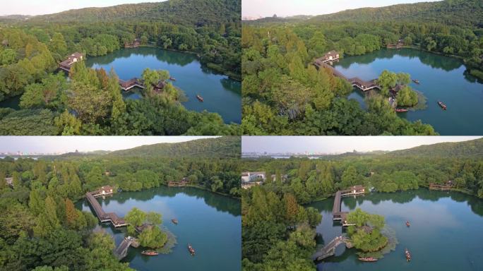 航拍杭州西湖景区浴鹄湾 霁虹桥
