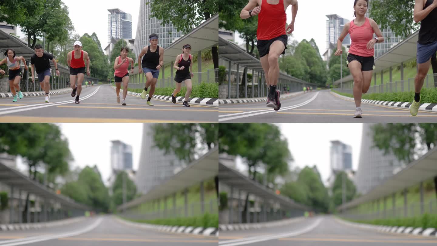 亚裔中国运动员在跑道起跑线上冲刺