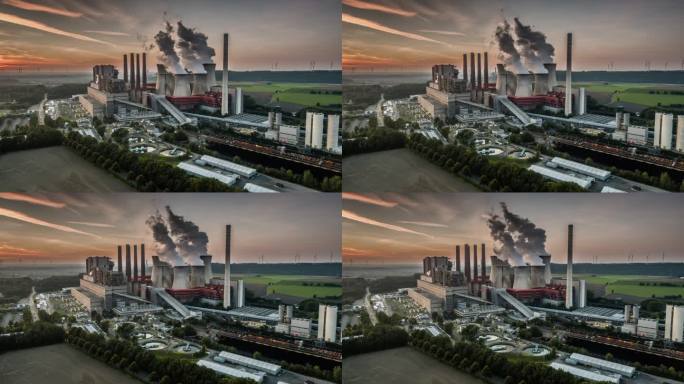 燃煤电站鸟瞰图生态环保危害