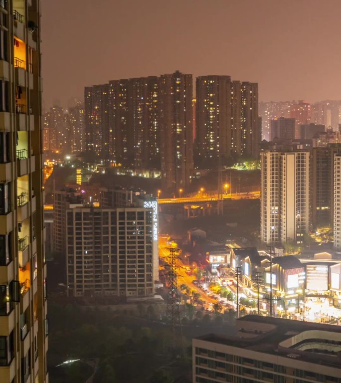 竖幅城市日转夜延时重庆高楼夜景车流轨迹