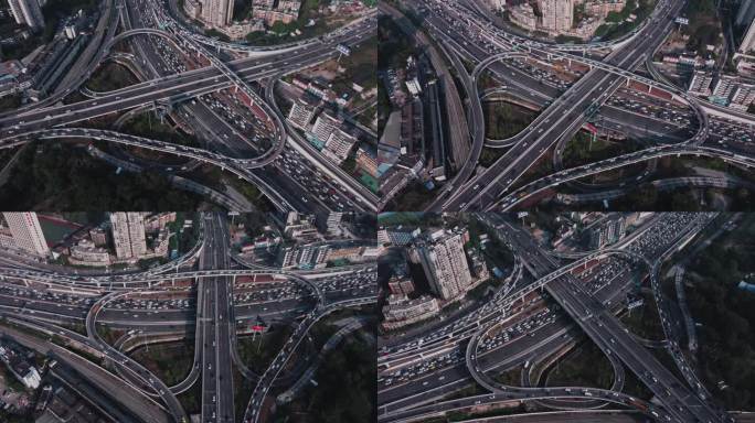 航拍西环立交高峰期堵车素材