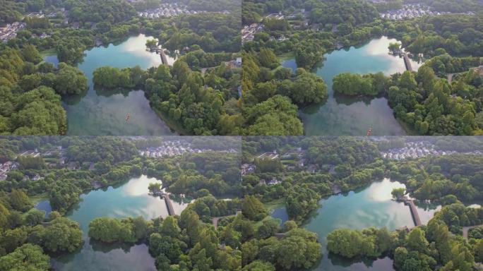 航拍杭州西湖景区浴鹄湾 霁虹桥