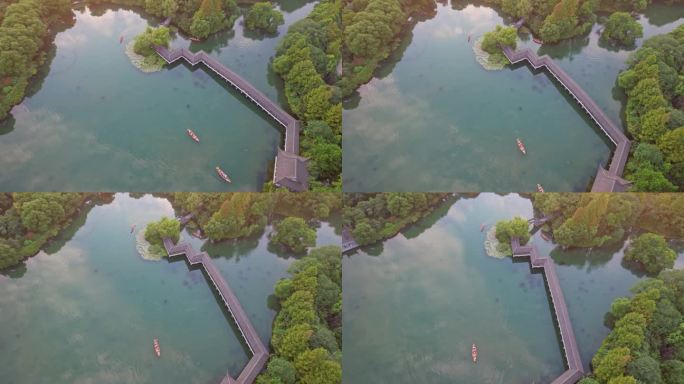 航拍杭州西湖景区浴鹄湾 霁虹桥