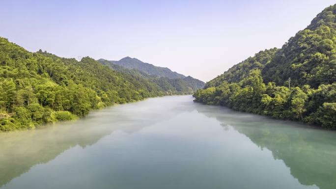 4K延时航拍湖南郴州小东江晨雾