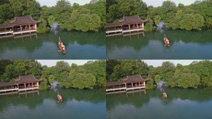 航拍杭州西湖景区浴鹄湾 霁虹桥