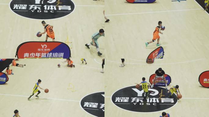 中国小男孩篮球认真训练