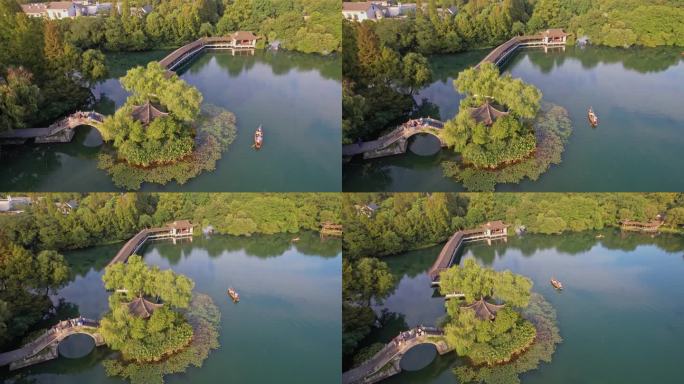 航拍杭州西湖景区浴鹄湾 霁虹桥