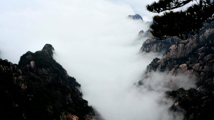 黄山峡谷云海云海流动云雾滚滚黄山美景