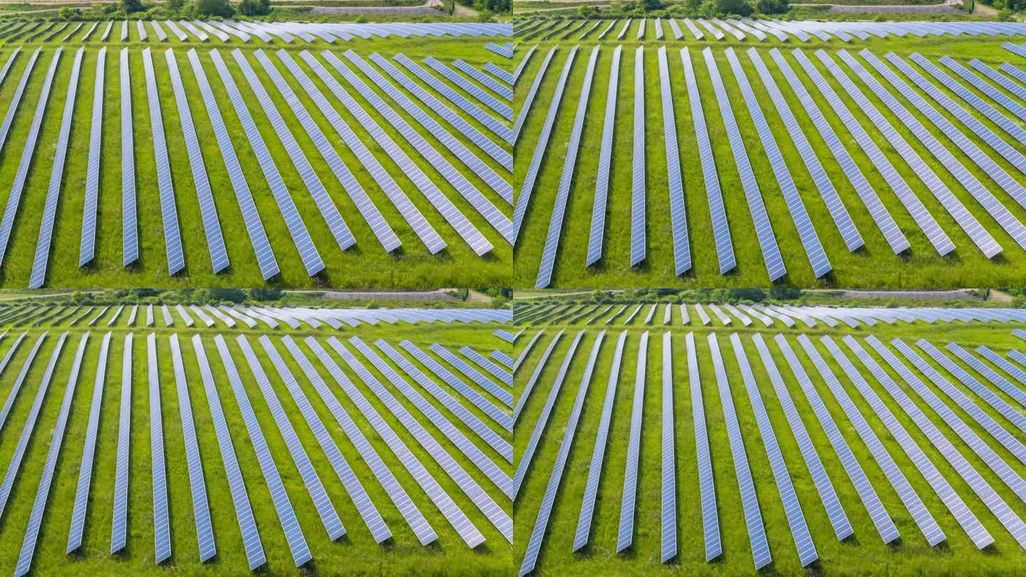 太阳能电站和太阳能电池板的空中拍摄