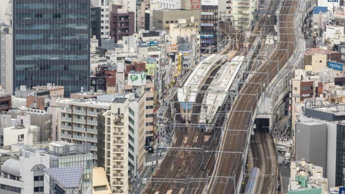 日本东京4K T/L HA TD地铁站盘旋交叉高角度视图