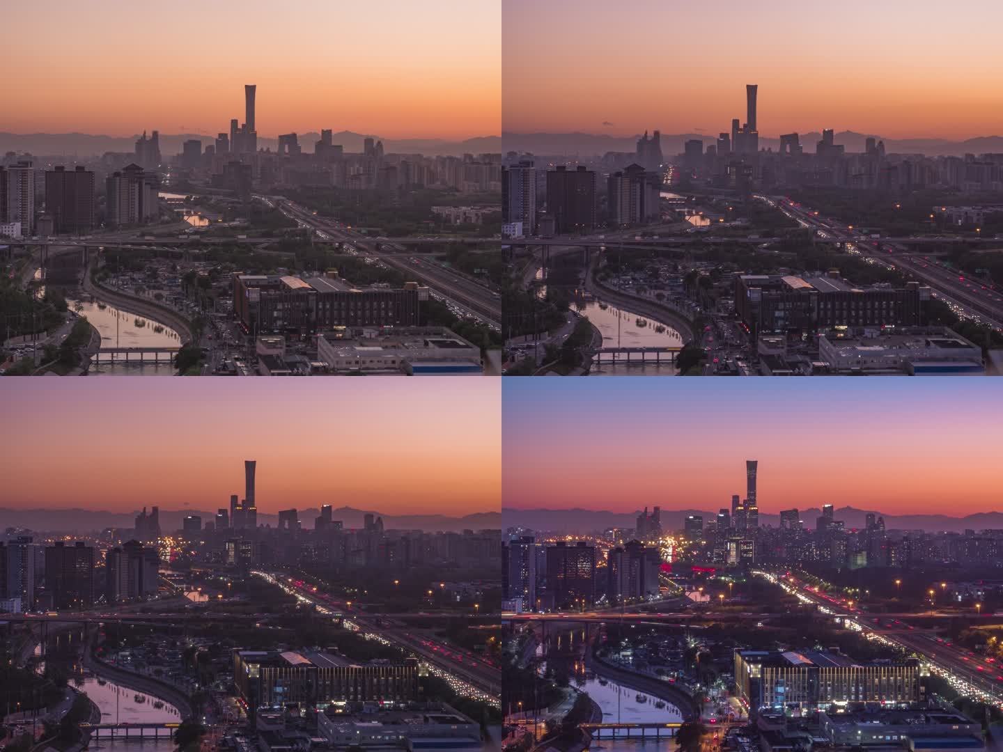 高角度北京天际线cbd日转夜延时