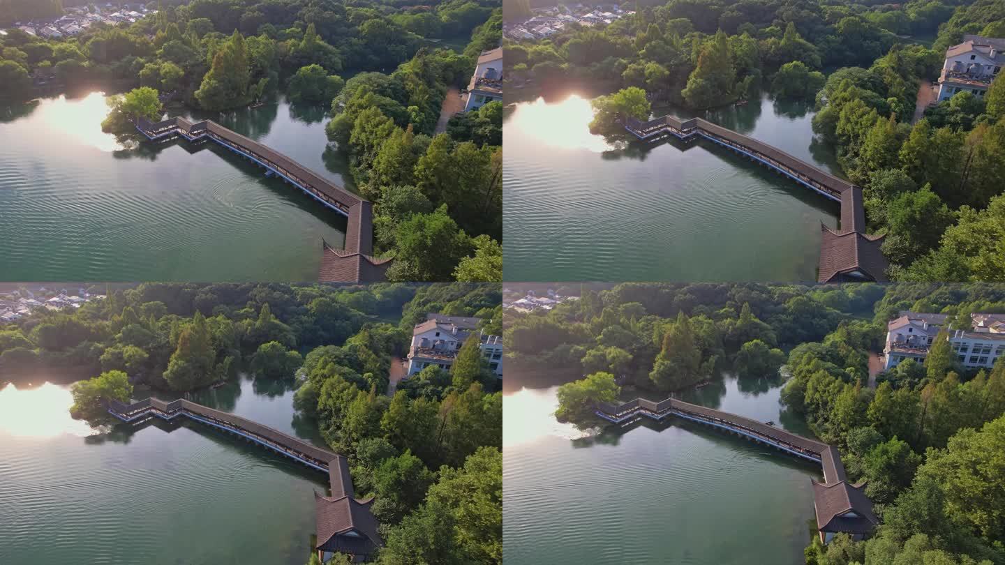 航拍杭州西湖景区浴鹄湾 霁虹桥