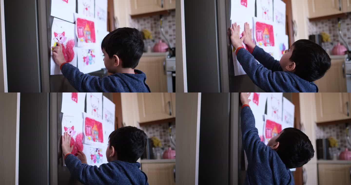 孩子在冰箱里贴图片