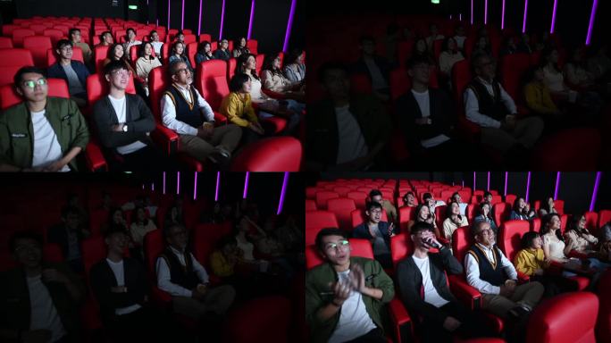 在电影院电影院看喜剧电影的广角亚裔中国人笑