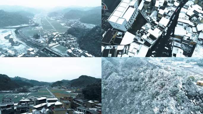 大雪纷飞银装素裹黑白分明的边陲小镇雪景