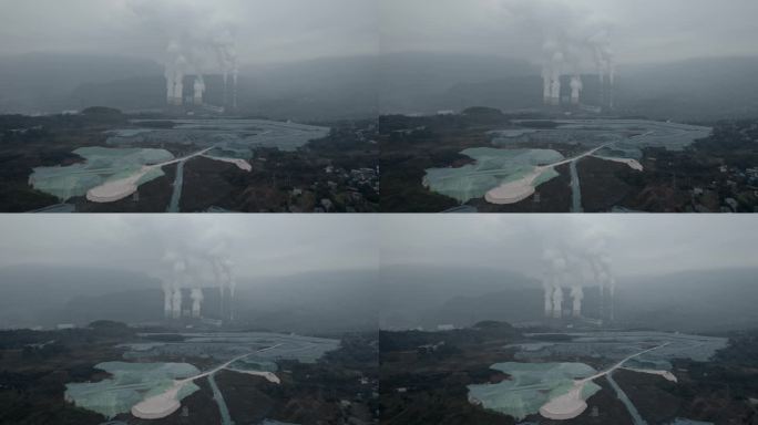 环境污染视频火力发电厂烟囱排烟造成雾霾