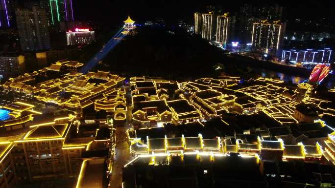 贵州 铜仁 古城 夜景 航拍