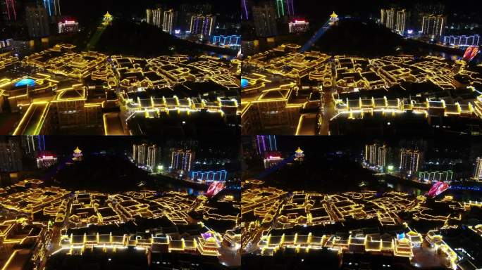 贵州 铜仁 古城 夜景 航拍